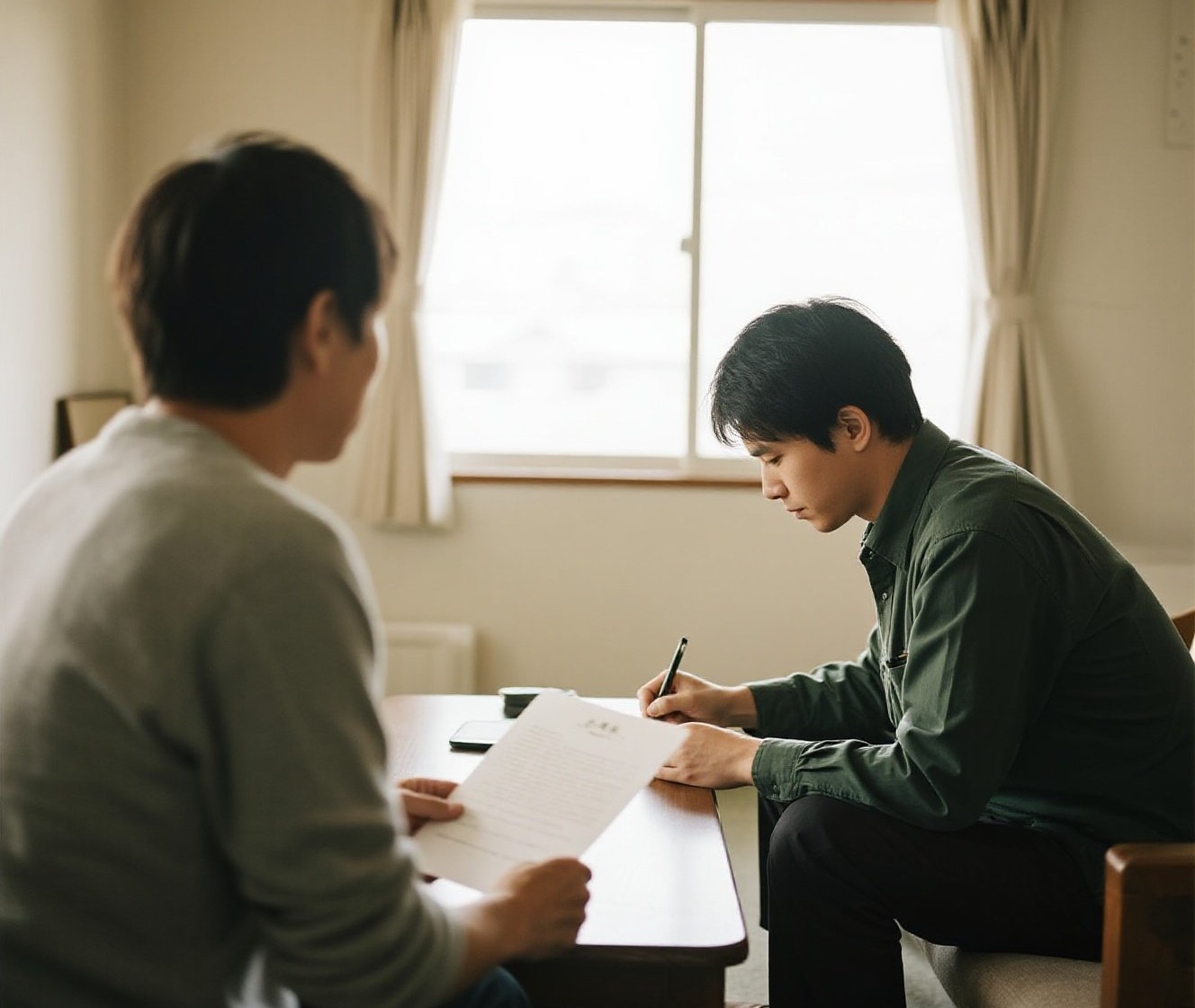 租客正在和房东签合同